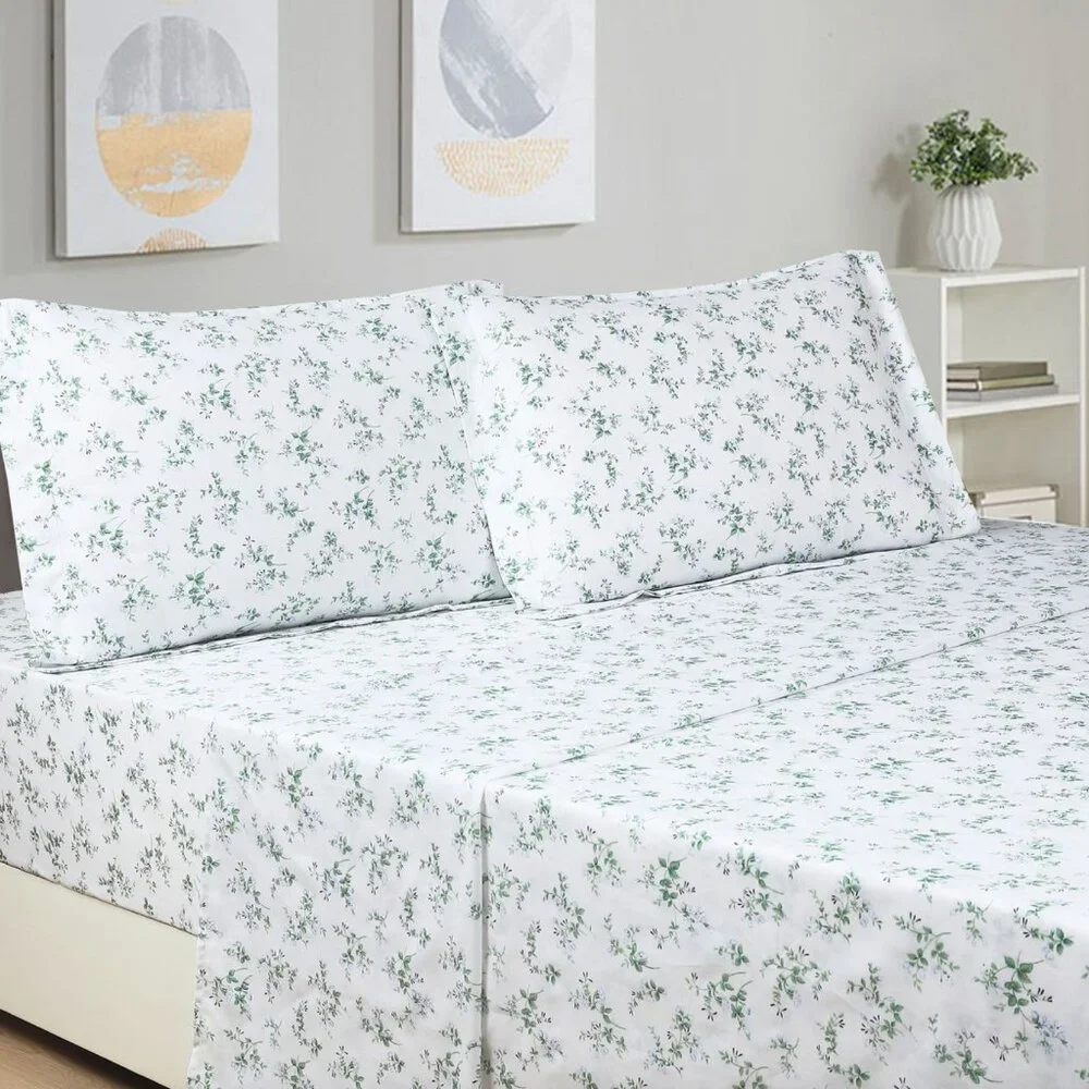 Mulan Blue White Floral 100% Cotton Sheet Set Farmhouse Cottagecore Country Chic